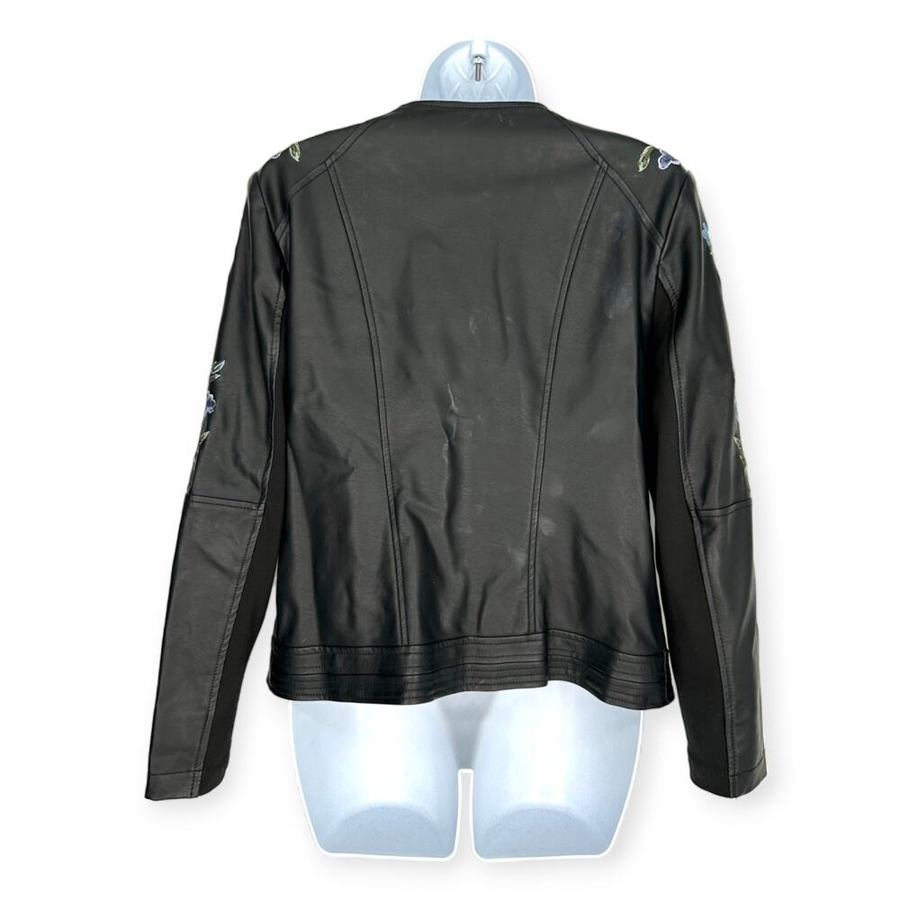 G by Giuliana | Medium | Black Vegan Leather Floral Embroidered Moto Jacket - Picture 6 of 9